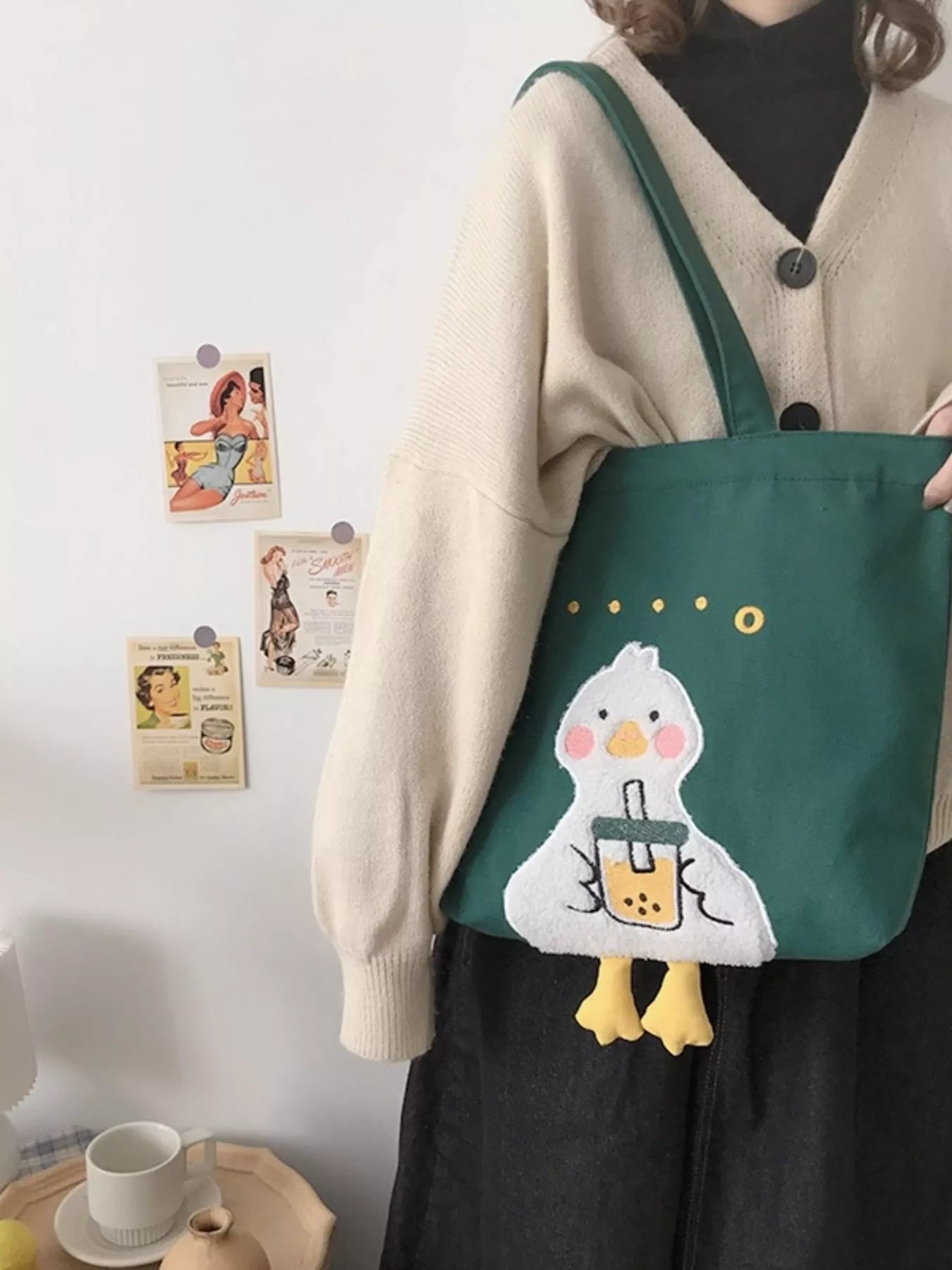 Whimsical duck purse with drink
