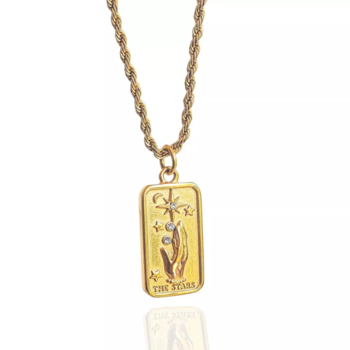 18K gold-plated tarot card necklace with celestial star and moon motifs – Stars design.