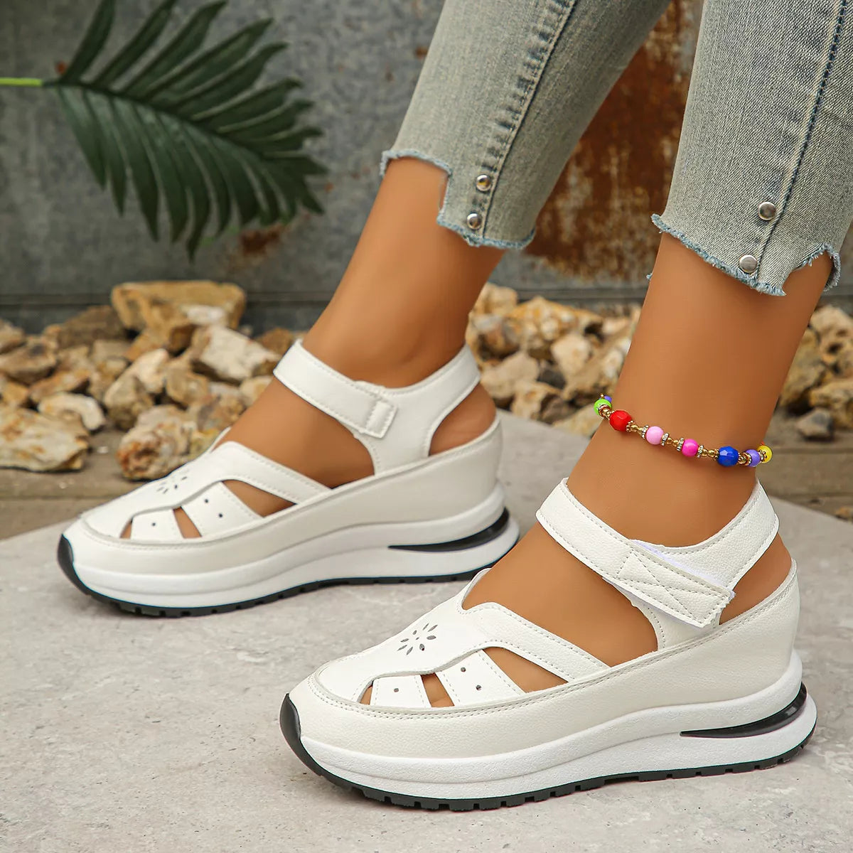 PU leather platform sport sandals with adjustable straps
