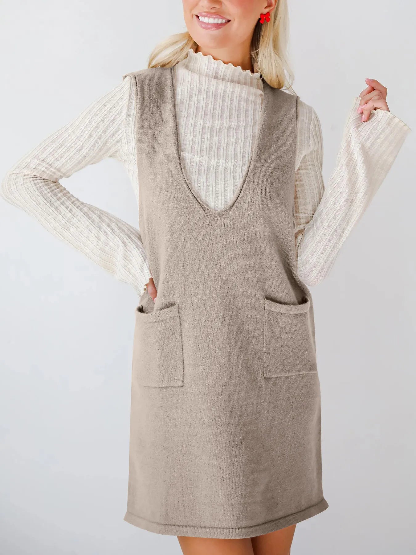 Everyday Muse Pocket Dress in apricot – sleeveless knit dress with side pockets from A Whimsical Affair.