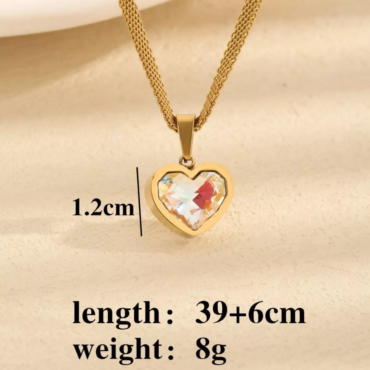 Gold heart pendant necklace with mesh chain
