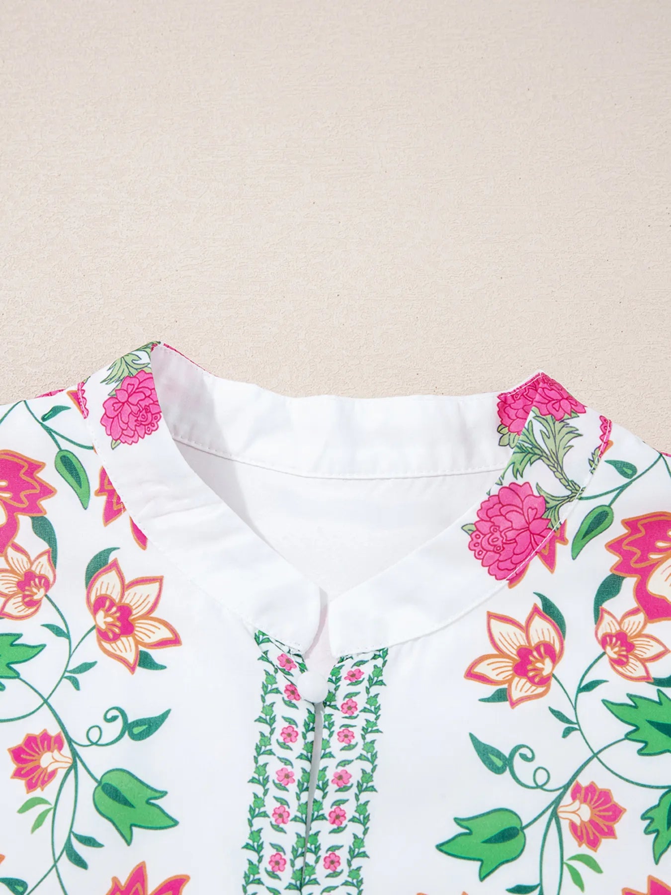 Boho floral maxi dress with mandarin neck, half-button front, and 3/4 sleeves – Meadow Muse style from A Whimsical Affair.