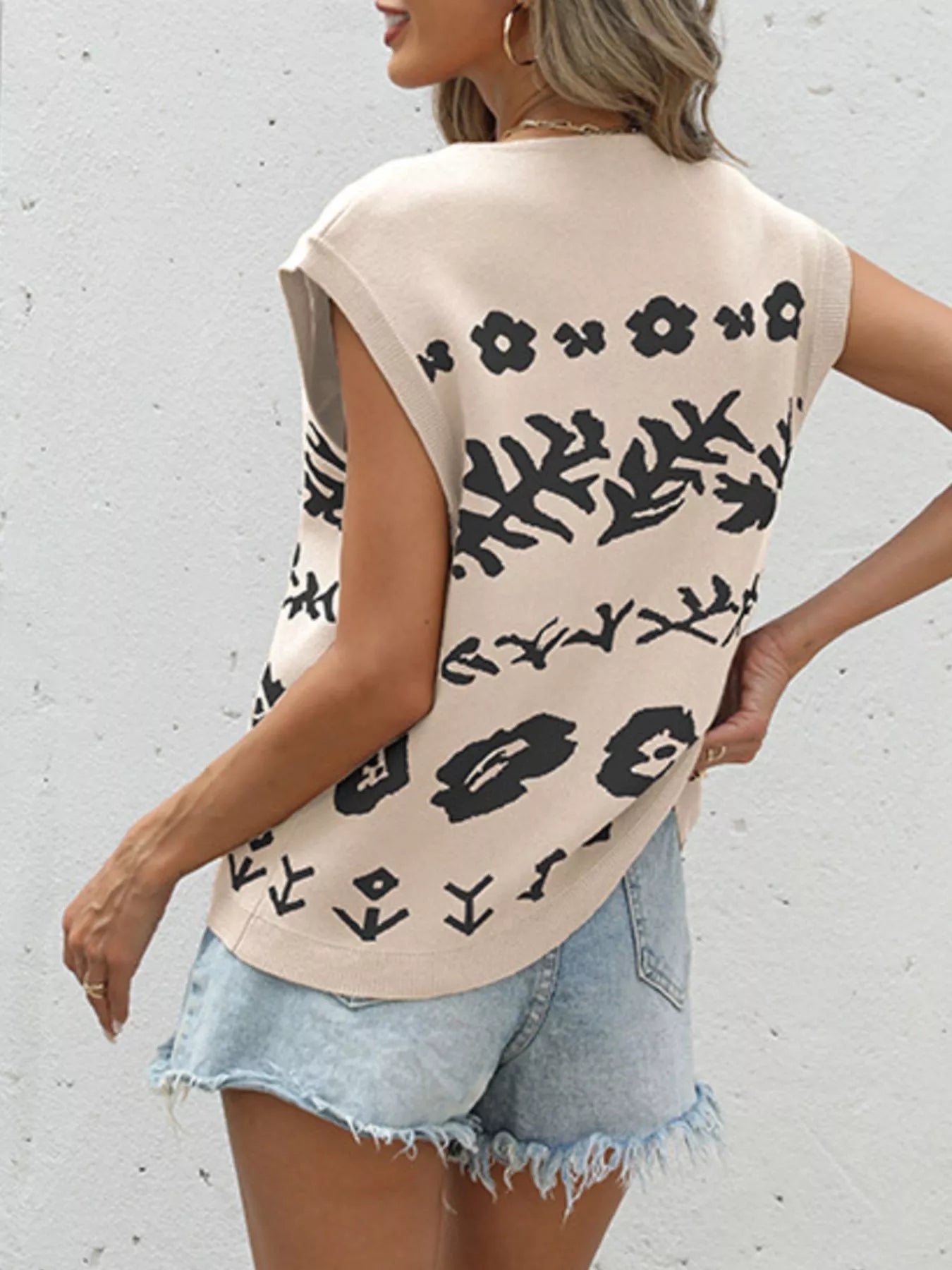 floral knit button-front sleeveless sweater vest