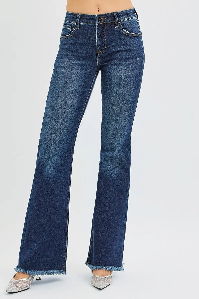 Moonrise Control Flare Jeans – mid rise denim with tummy control fit and raw hem flare legs from A Whimsical Affair.