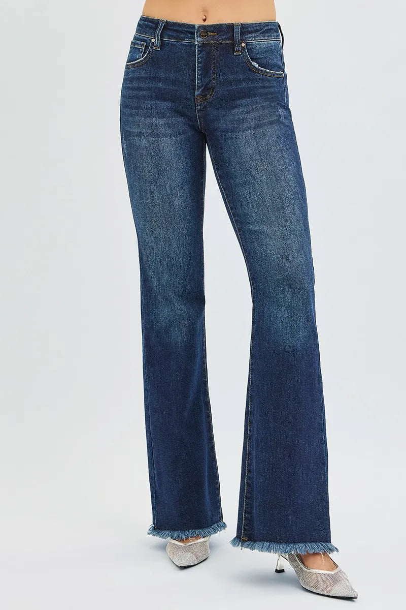 Moonrise Control Flare Jeans – mid rise denim with tummy control fit and raw hem flare legs from A Whimsical Affair.