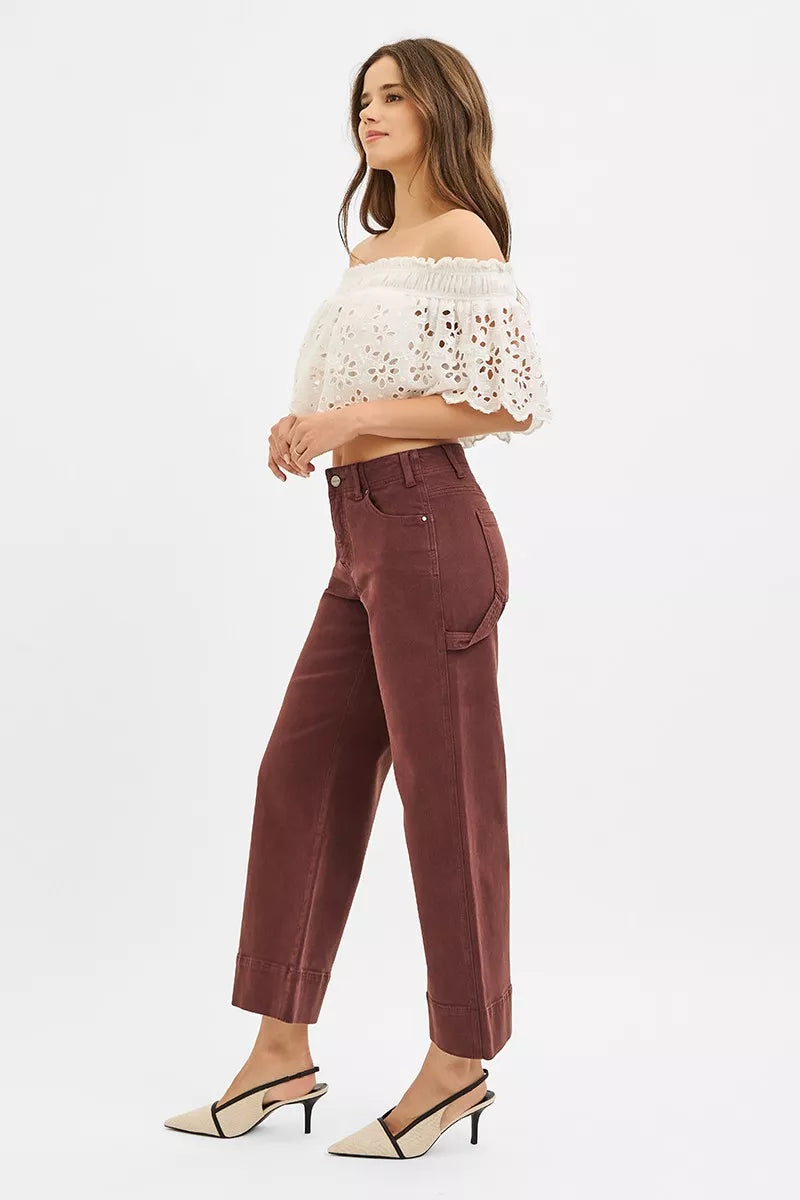 High rise cropped wide-leg pants with no waistband in a cotton blend.