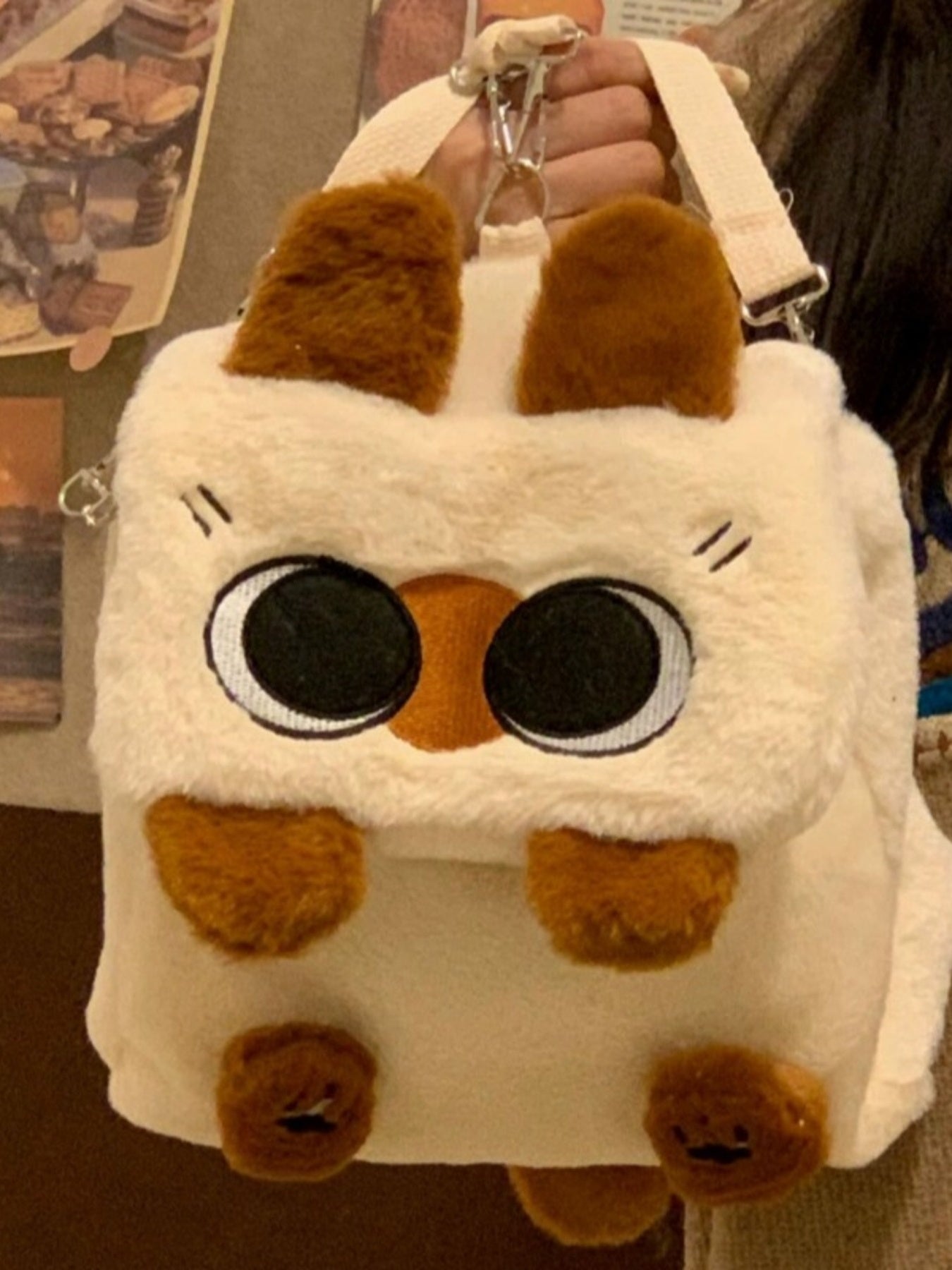 Soft plush bunny mini crossbody bag with fuzzy ears and character face