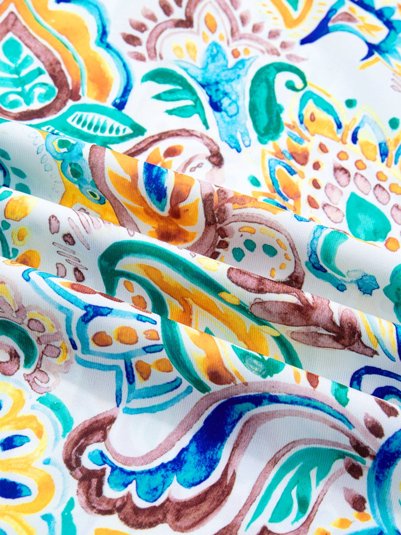 Relaxed short sleeve blouse with colorful paisley print