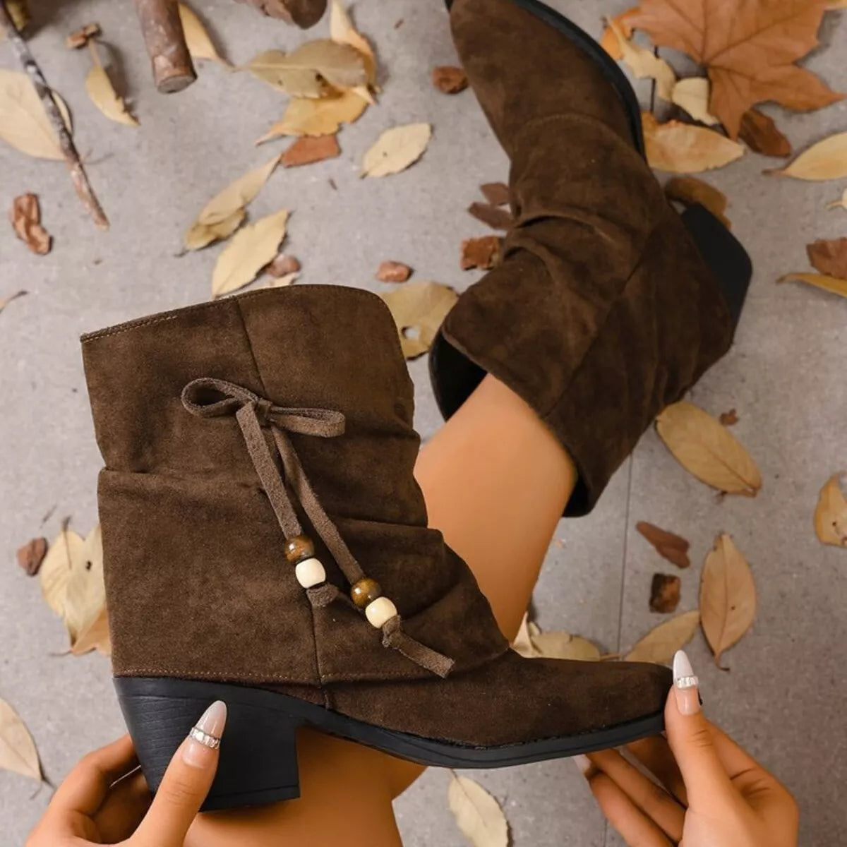 Slouch ankle boots with suede finish and mid heel