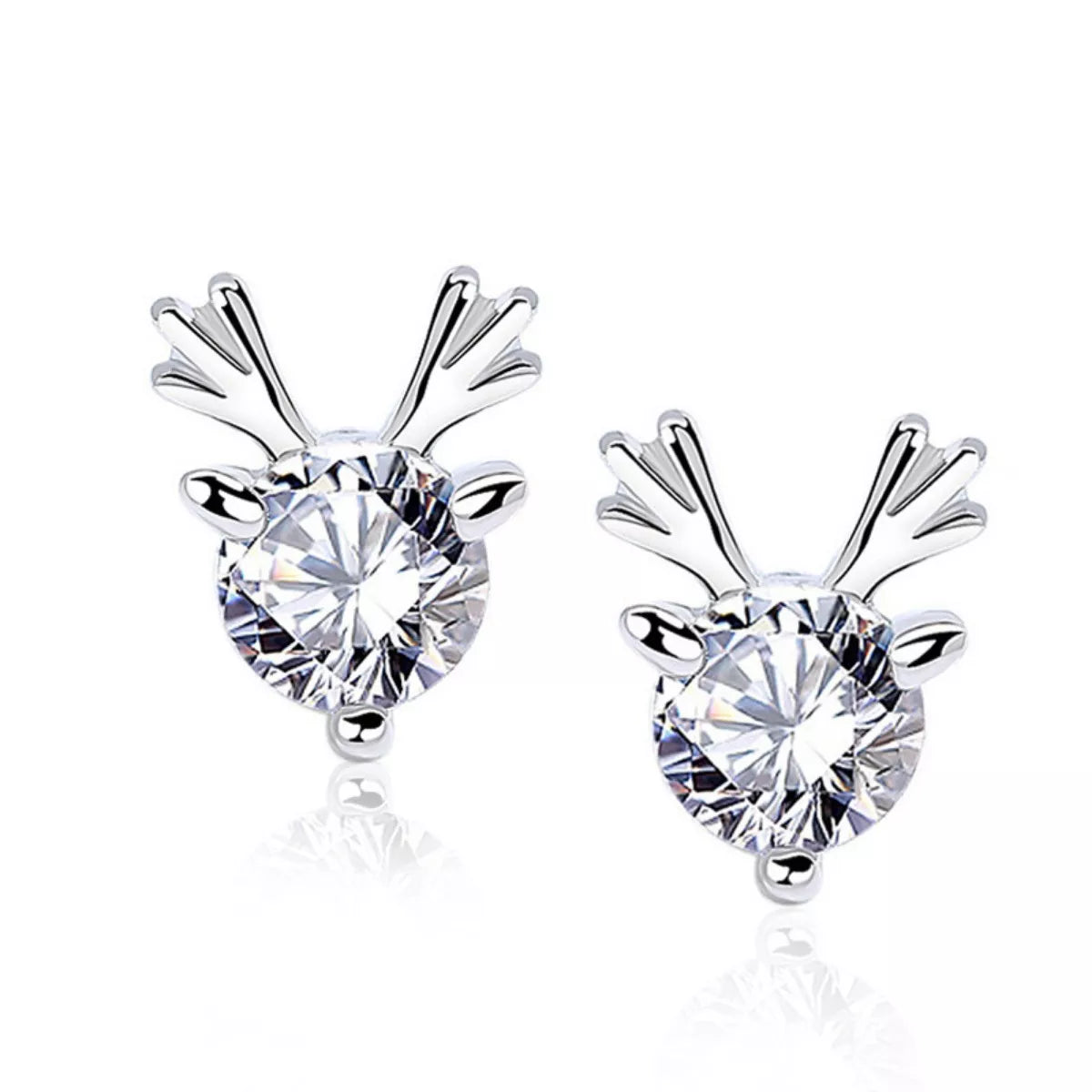 Sparkling reindeer antler earrings with round moissanite stones set in polished silver.
