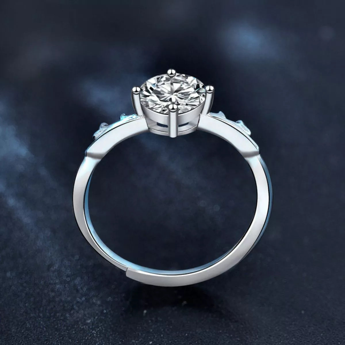 Close-up of antler design moissanite solitaire ring
