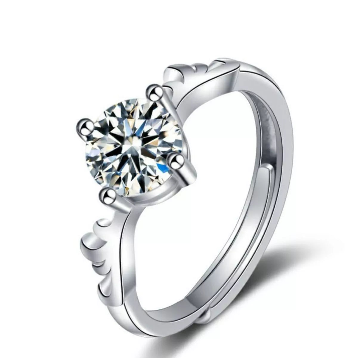 Close-up of antler design moissanite solitaire ring