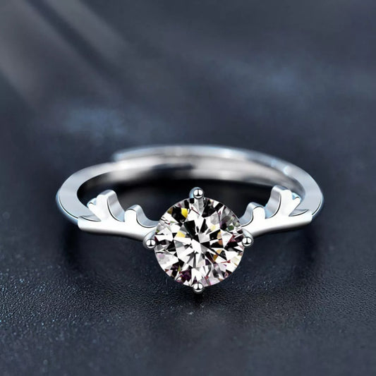 Close-up of antler design moissanite solitaire ring
