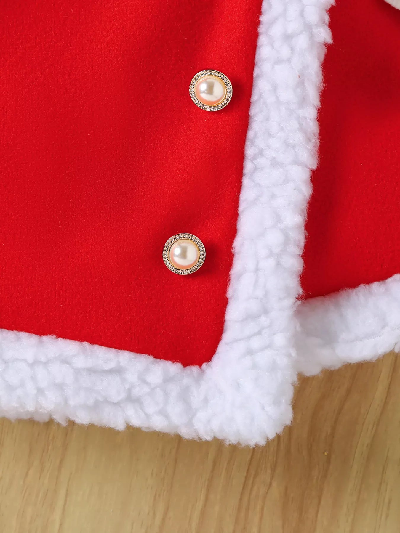 Toddler Christmas skirt set with Santa hat and pearl button details