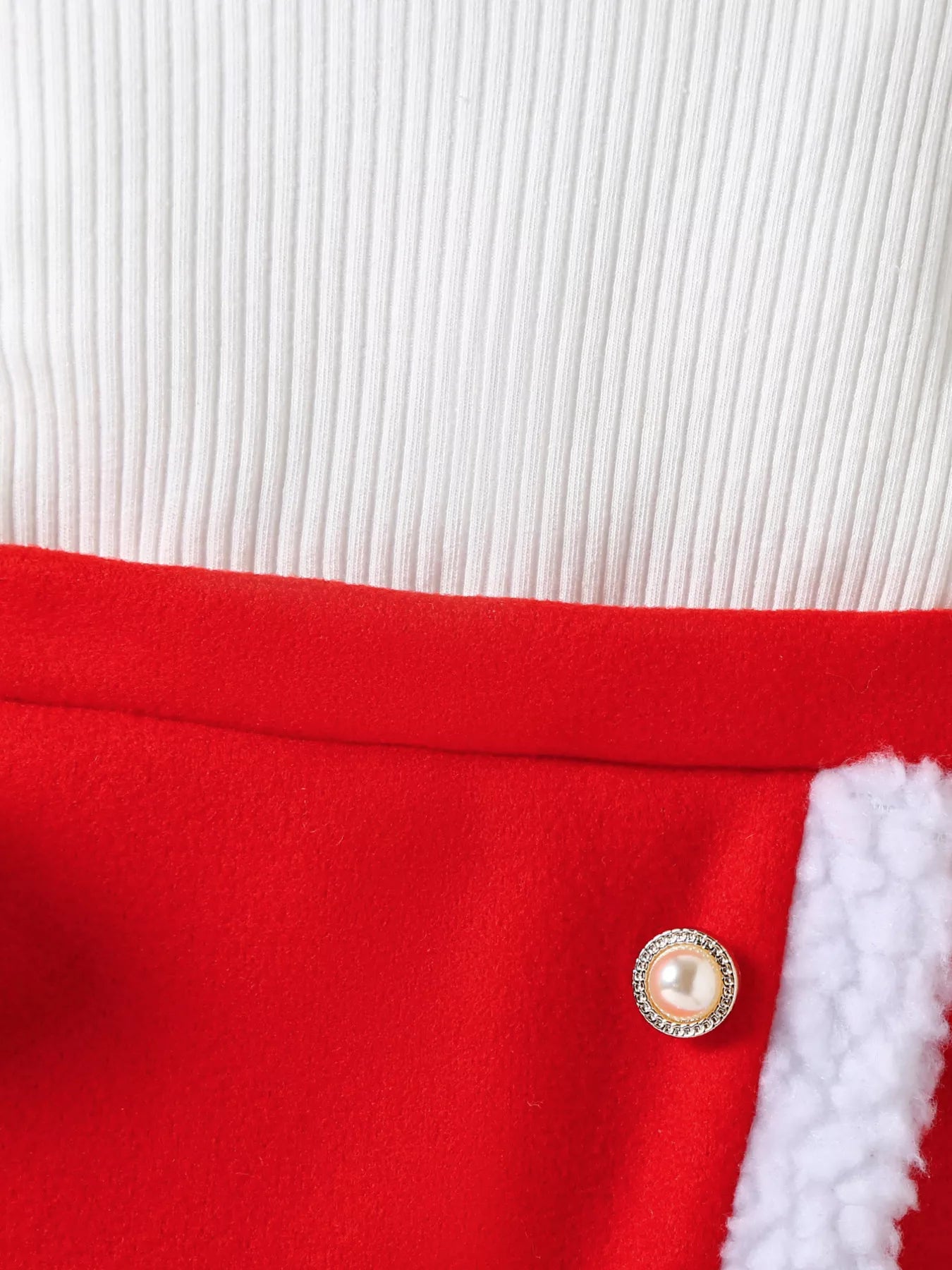 Toddler Christmas skirt set with Santa hat and pearl button details