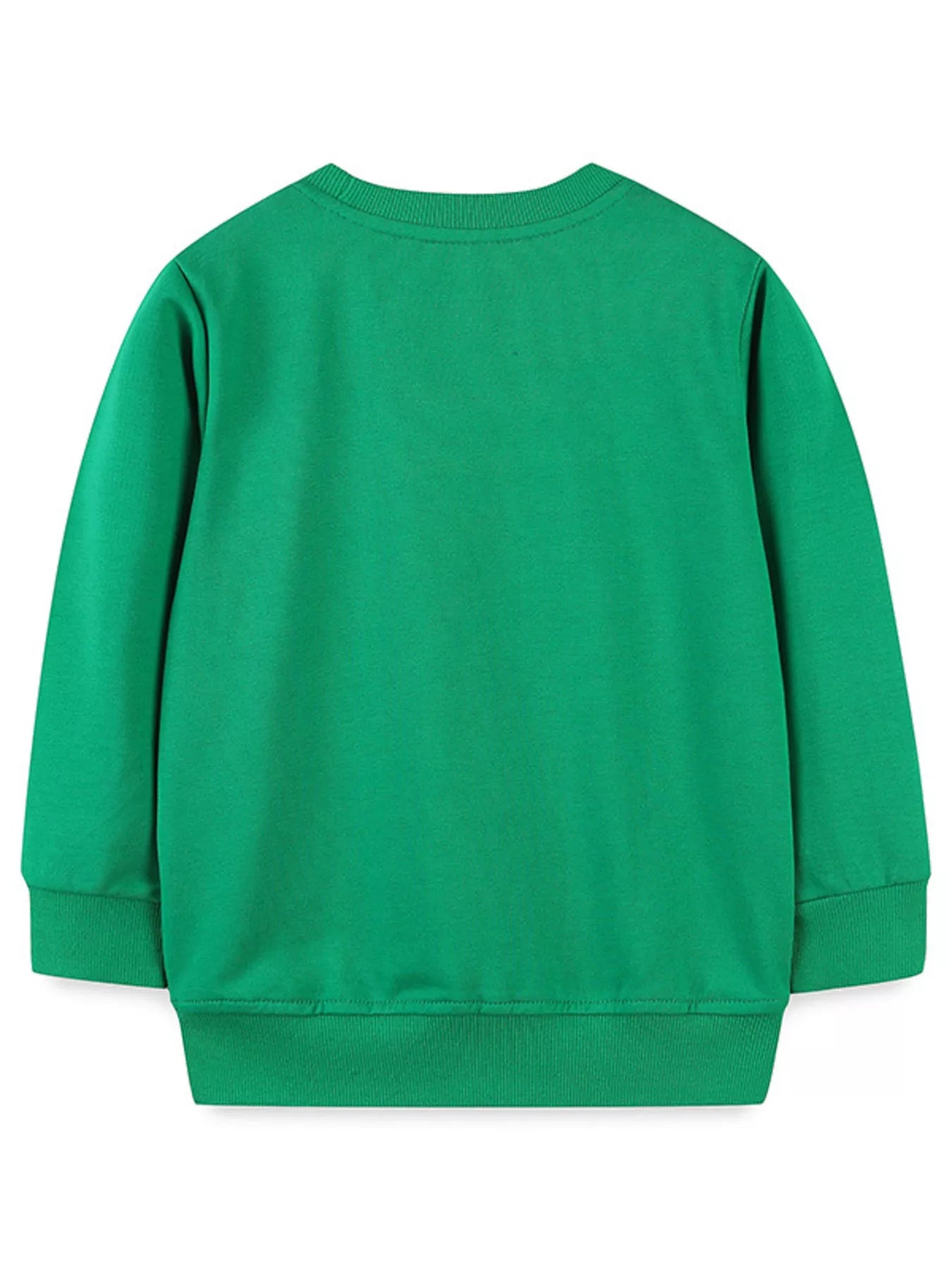 Green kids Christmas sweatshirt with a cool reindeer wearing sunglasses and white snowflake patterns.