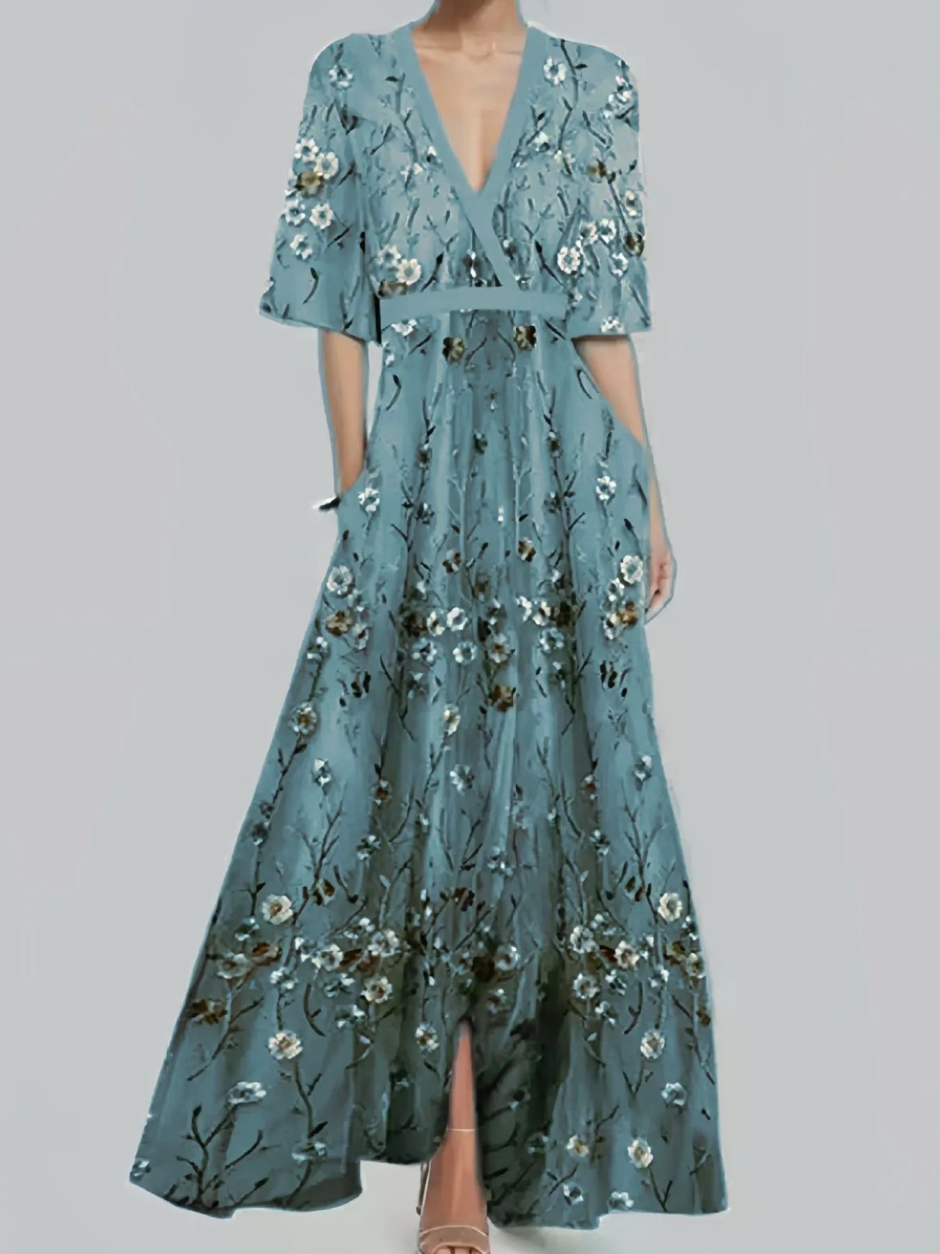 Boho floral maxi dress with half sleeves and flowing skirt – Garden Song style from A Whimsical Affair.