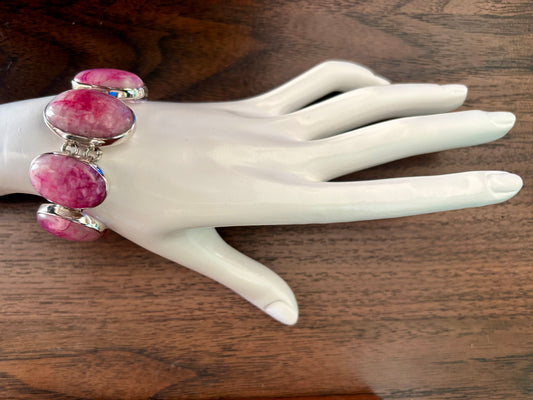 Pink moonstone bracelet with oval stones set in sterling silver