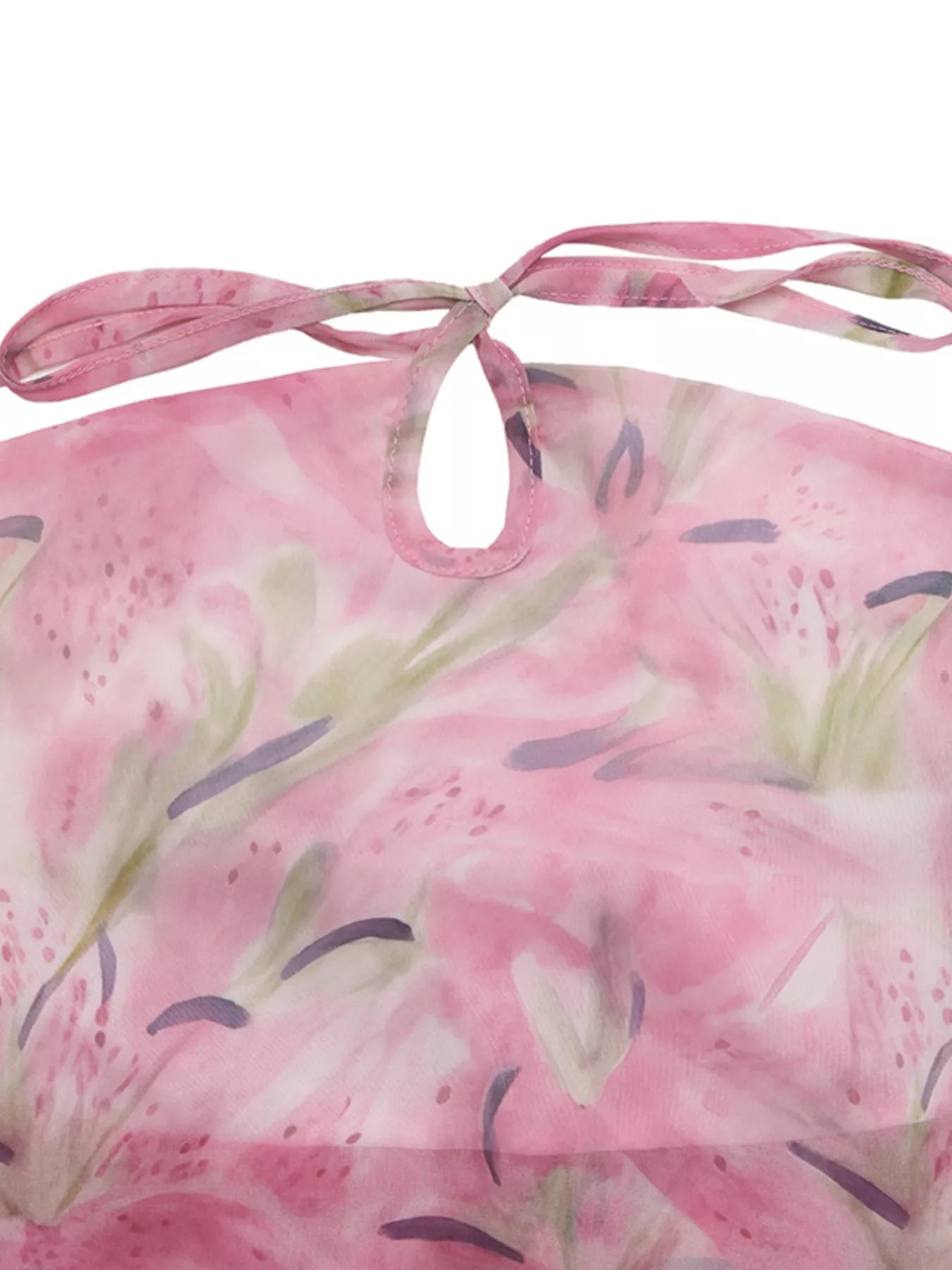 pink floral halter top with layered flowy design and soft feminine style