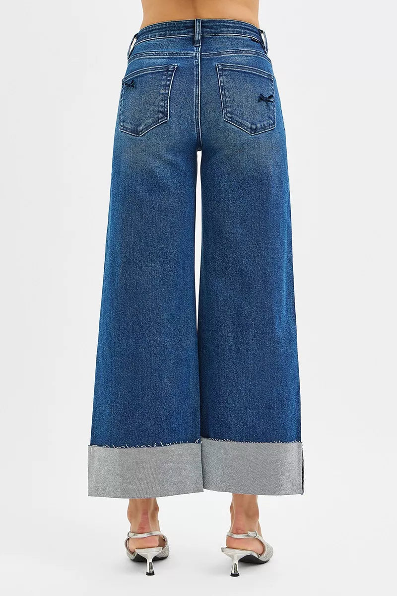 Bow & Beyond Wide Leg Jeans with ribbon bow details and wide cropped leg
