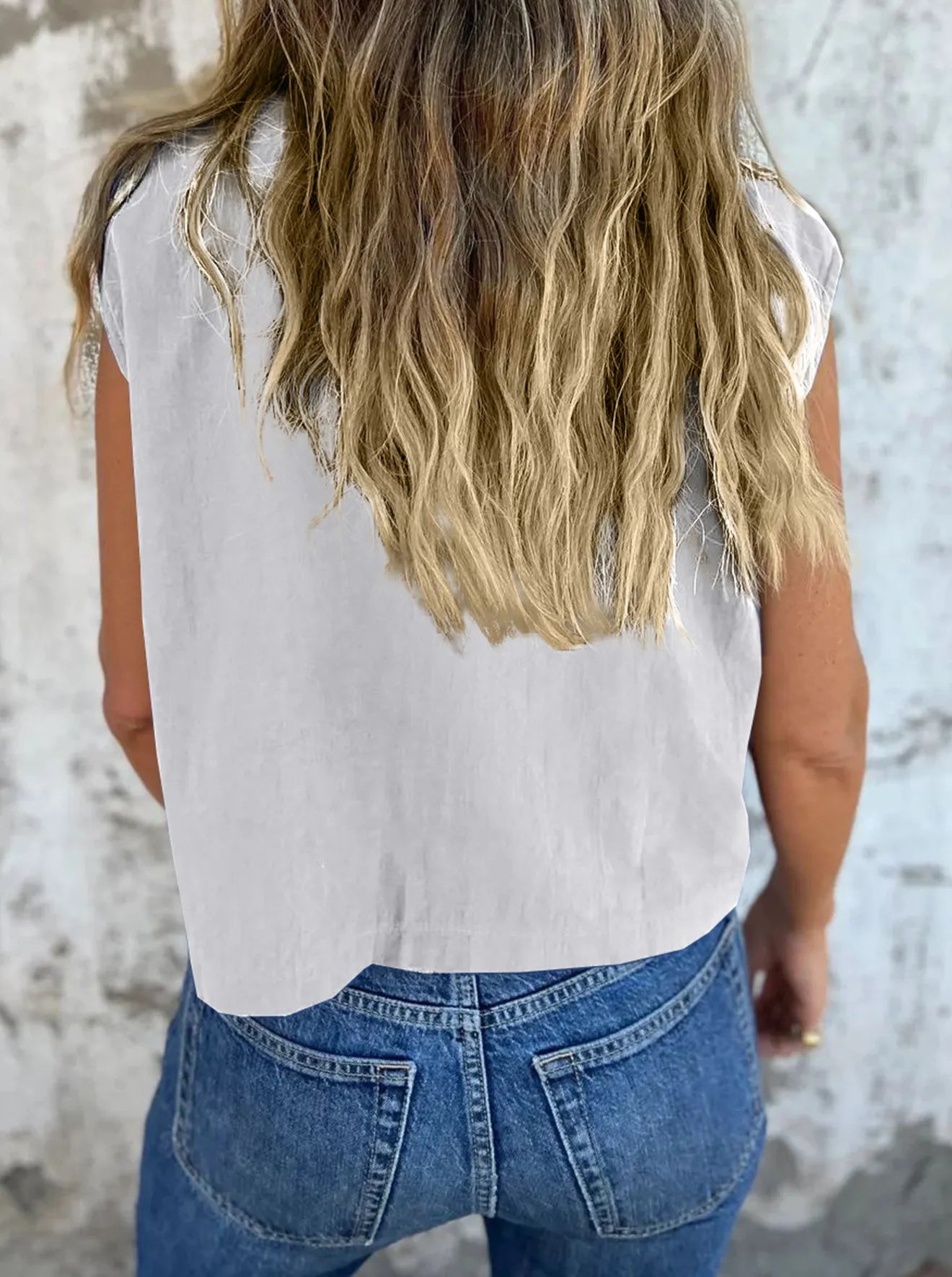 Breezy Linen Cap Sleeve Shirt in white with button-down front, cap sleeves, and pockets.