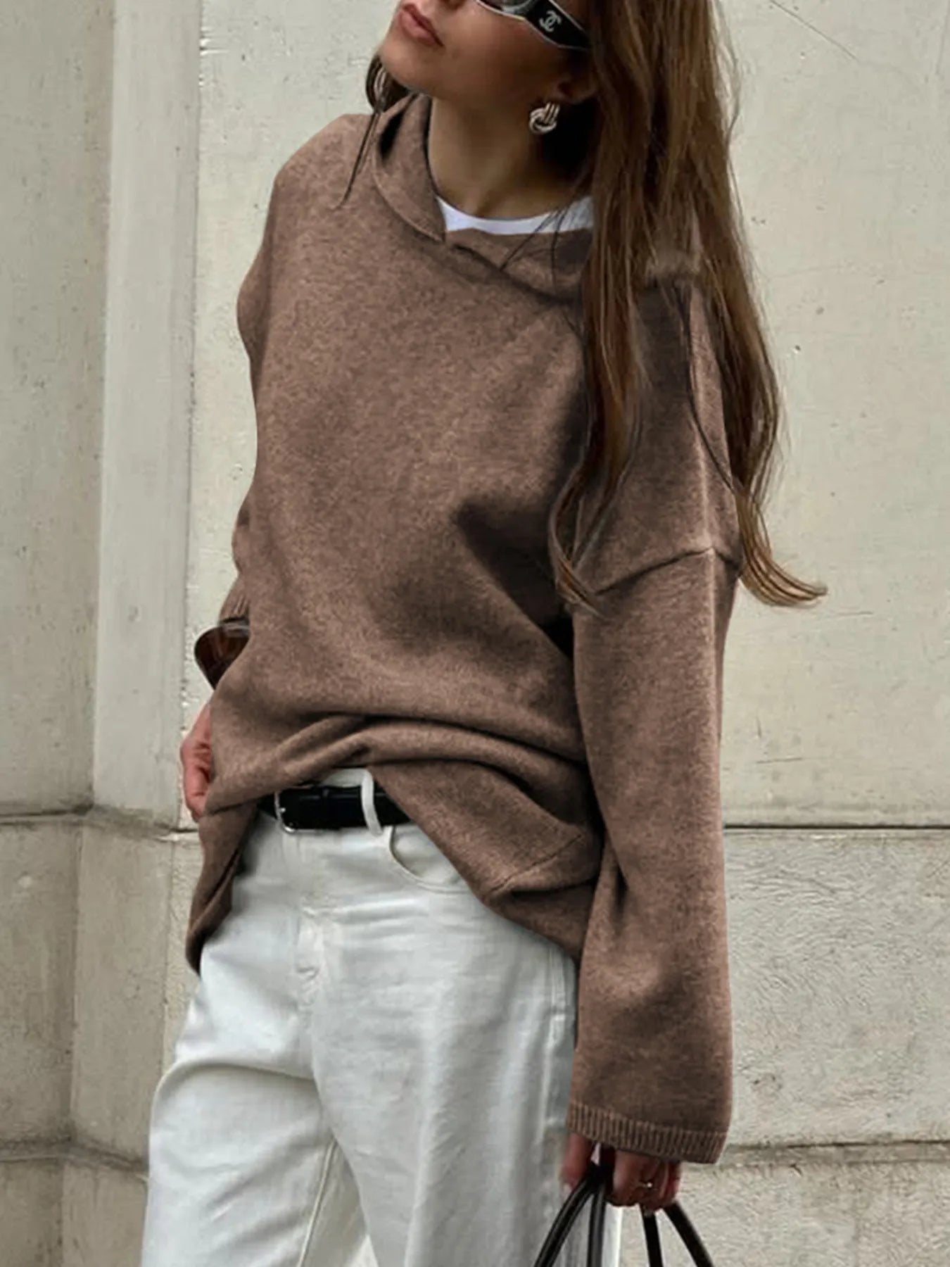 Oversized hooded sweater with long sleeves, available in brown, grey, black, and burgundy – Cozy Haven style from A Whimsical Affair.