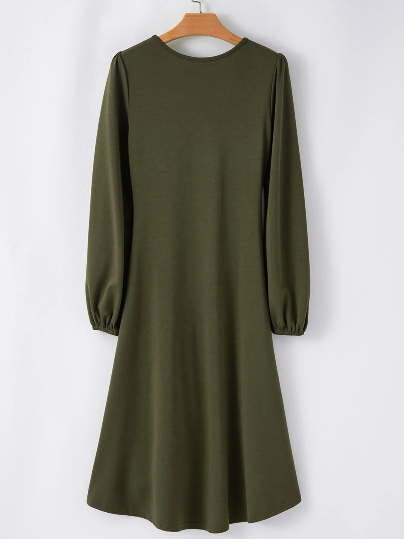 Long sleeve ruched midi dress in coffee brown, cerise, and deep red – Velvet Roast style from A Whimsical Affair.