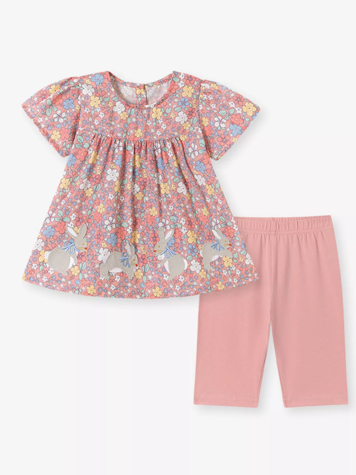 Bunny floral kids two-piece set with matching leggings