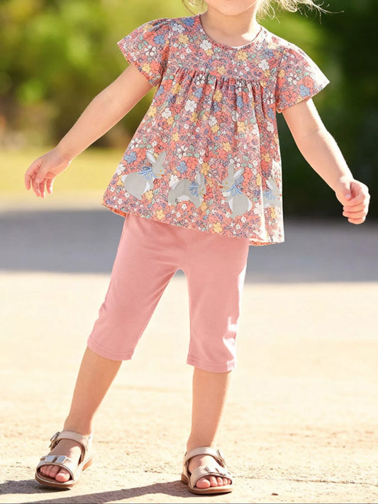 Bunny floral kids two-piece set with matching leggings