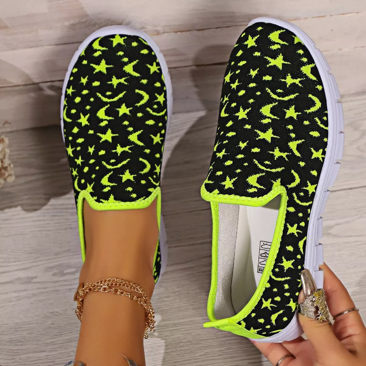 Comfort Slip-Ons – round toe platform sneakers in fluorescent yellow with slip-on style.