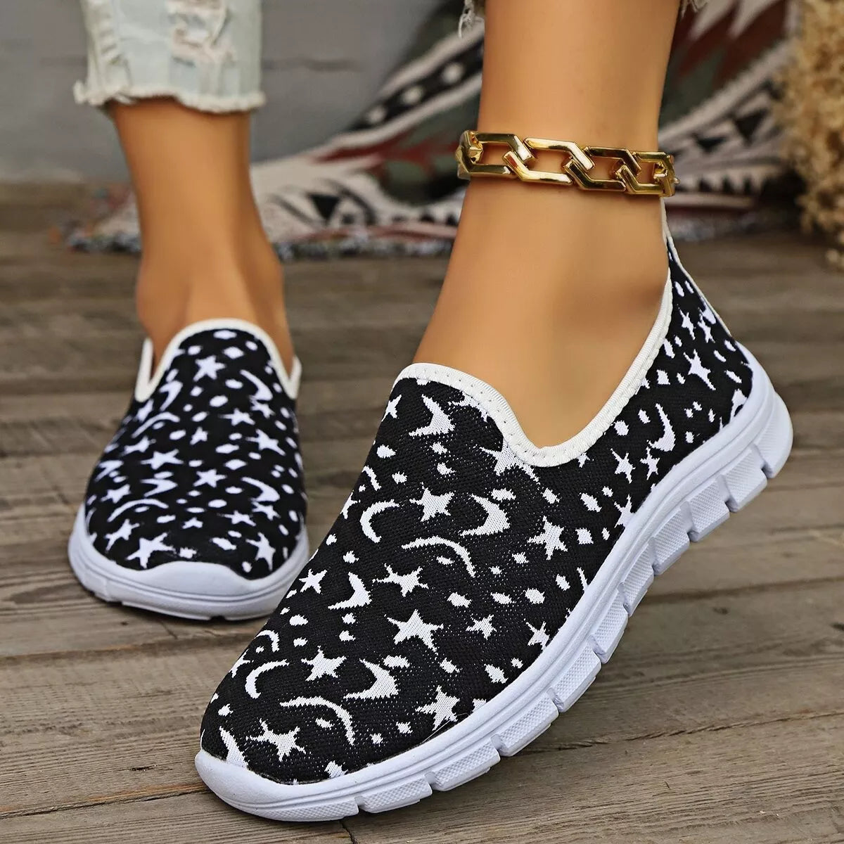 Celestial Comfort Slip-Ons – round toe platform sneakers in white with cushioned sole.