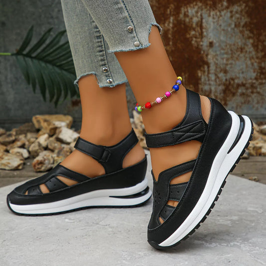 PU leather platform sport sandals with adjustable straps
