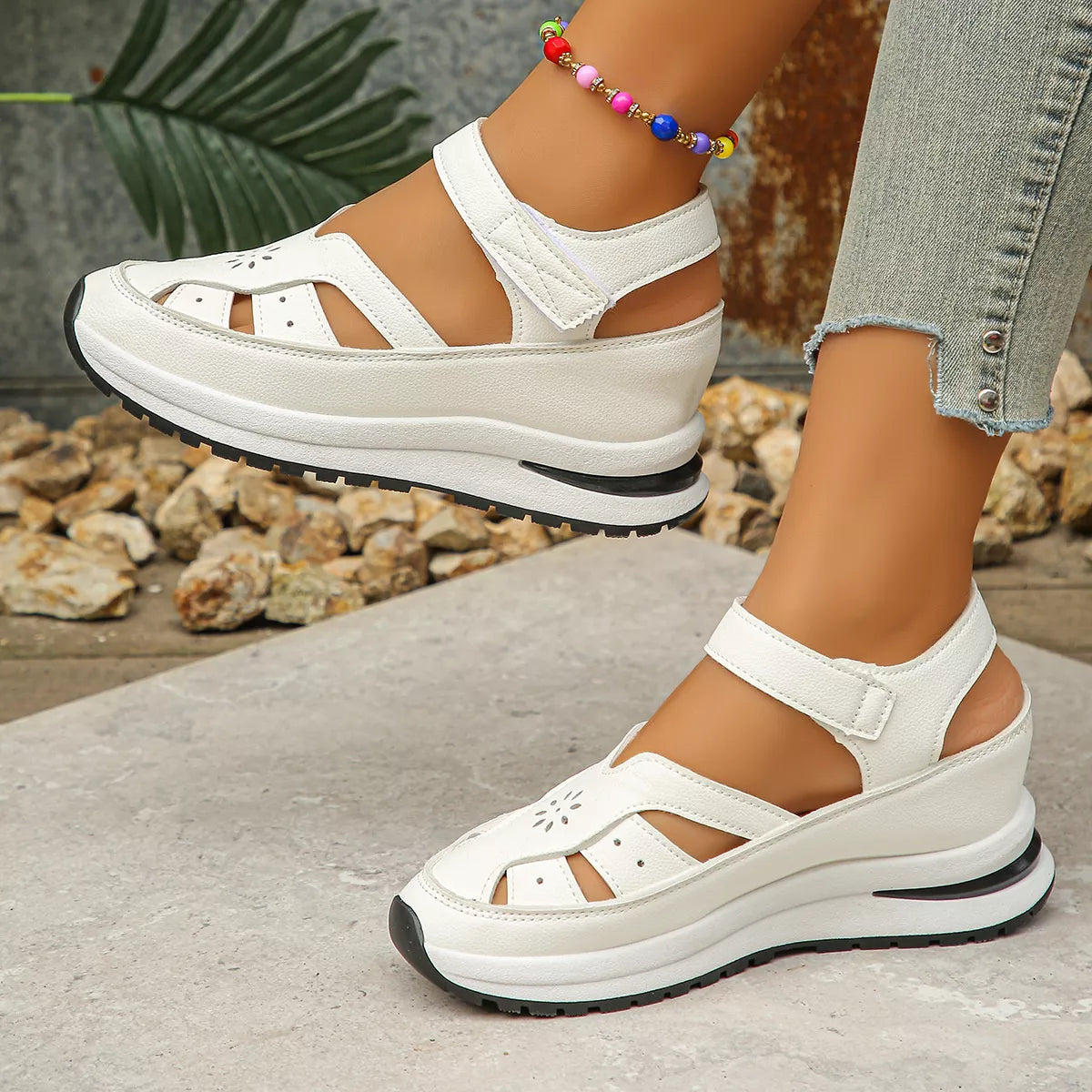 PU leather platform sport sandals with adjustable straps