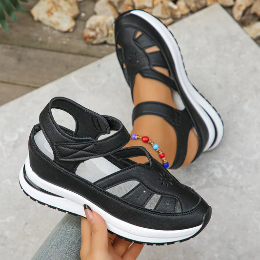 PU leather platform sport sandals with adjustable straps