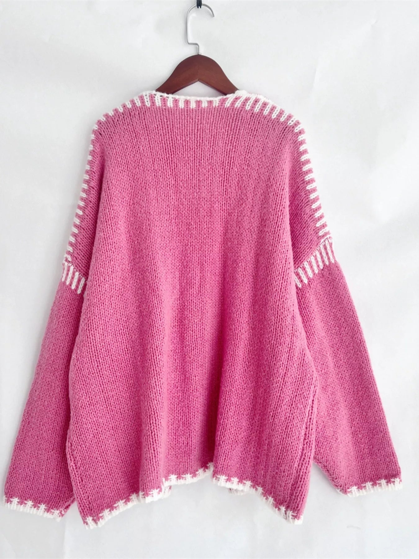 Open-front knit cardigan with contrast trim detail