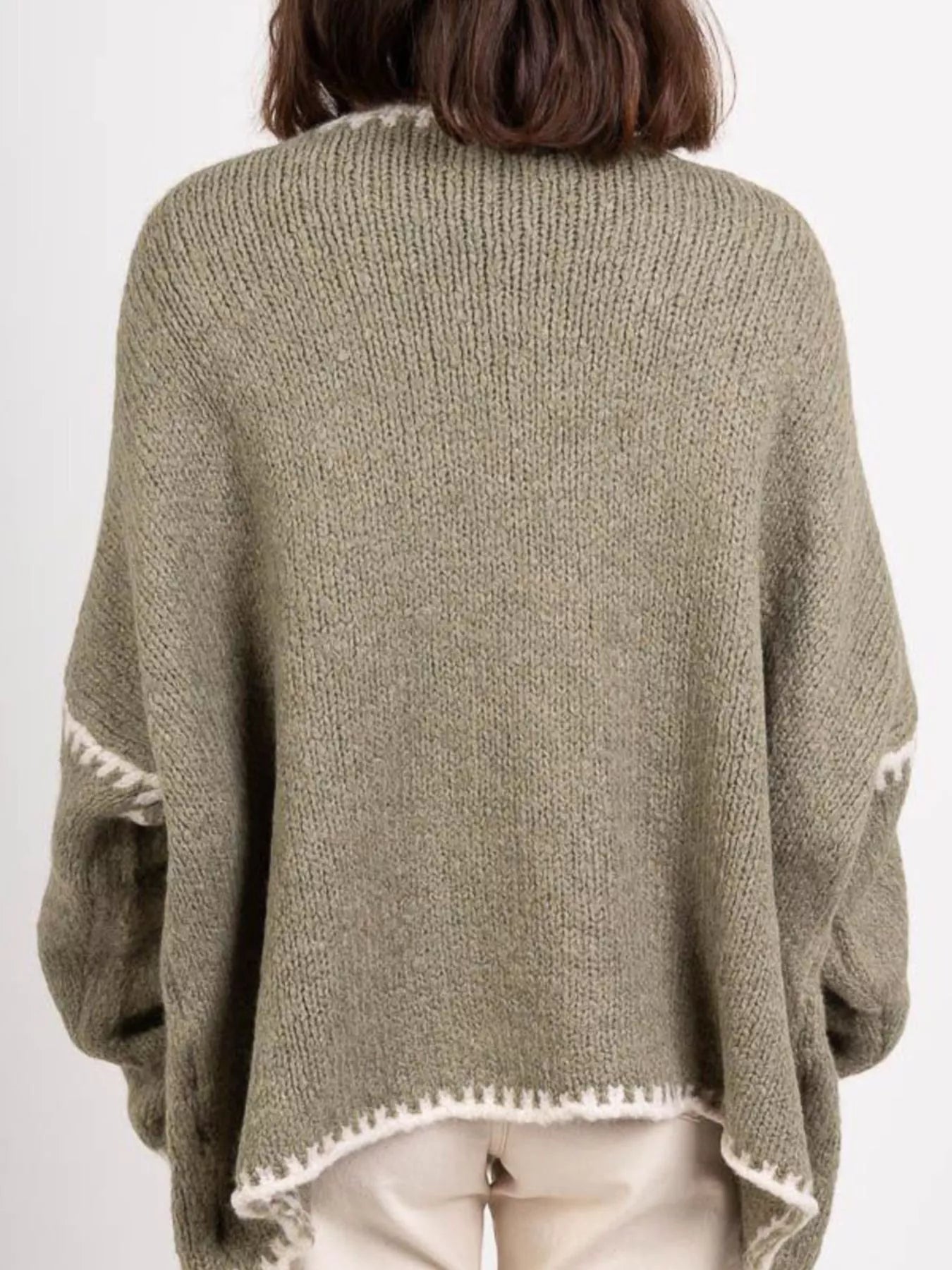 Open-front knit cardigan with contrast trim detail