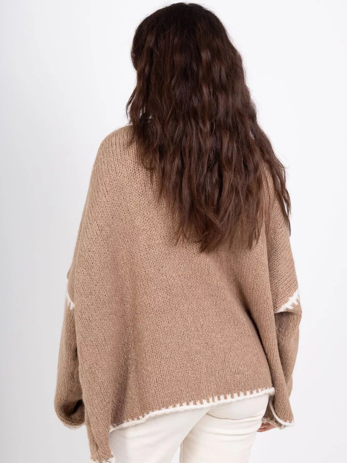 Open-front knit cardigan with contrast trim detail