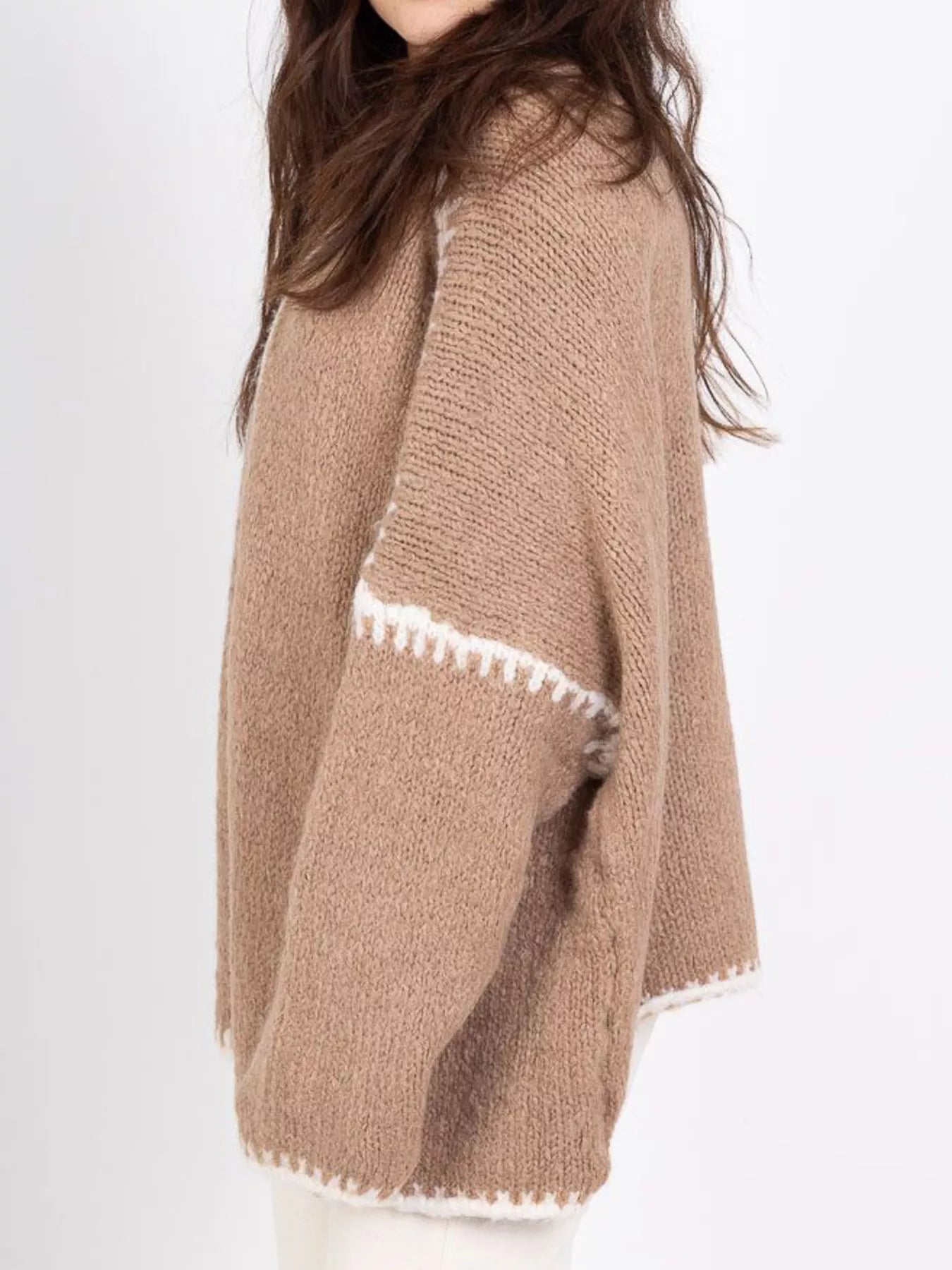 Open-front knit cardigan with contrast trim detail