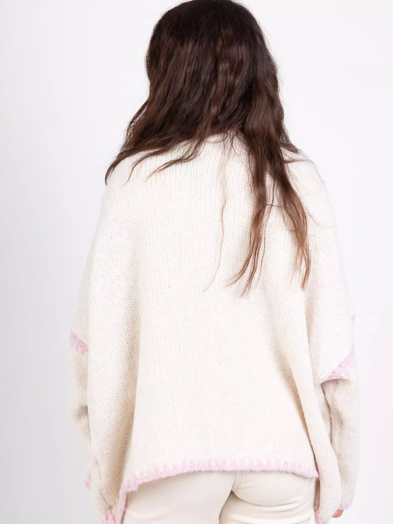 Open-front knit cardigan with contrast trim detail