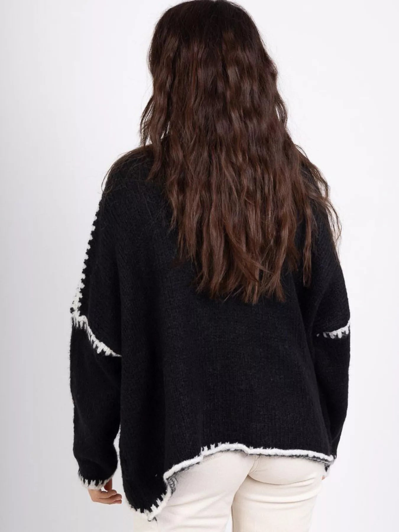 Open-front knit cardigan with contrast trim detail