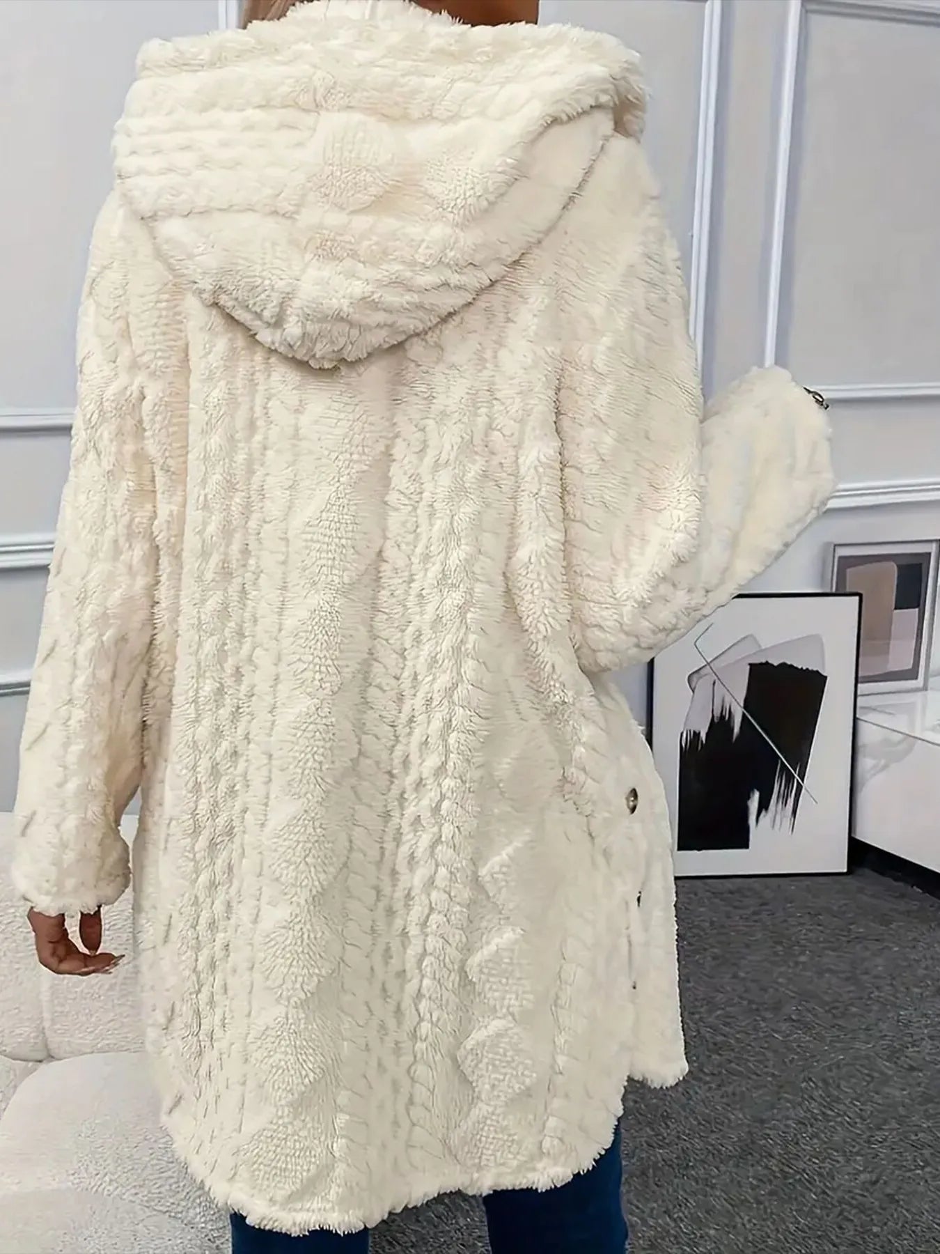 Cream faux fur teddy coat with button-front closure – Cloudsoft Teddy Coat from A Whimsical Affair.
