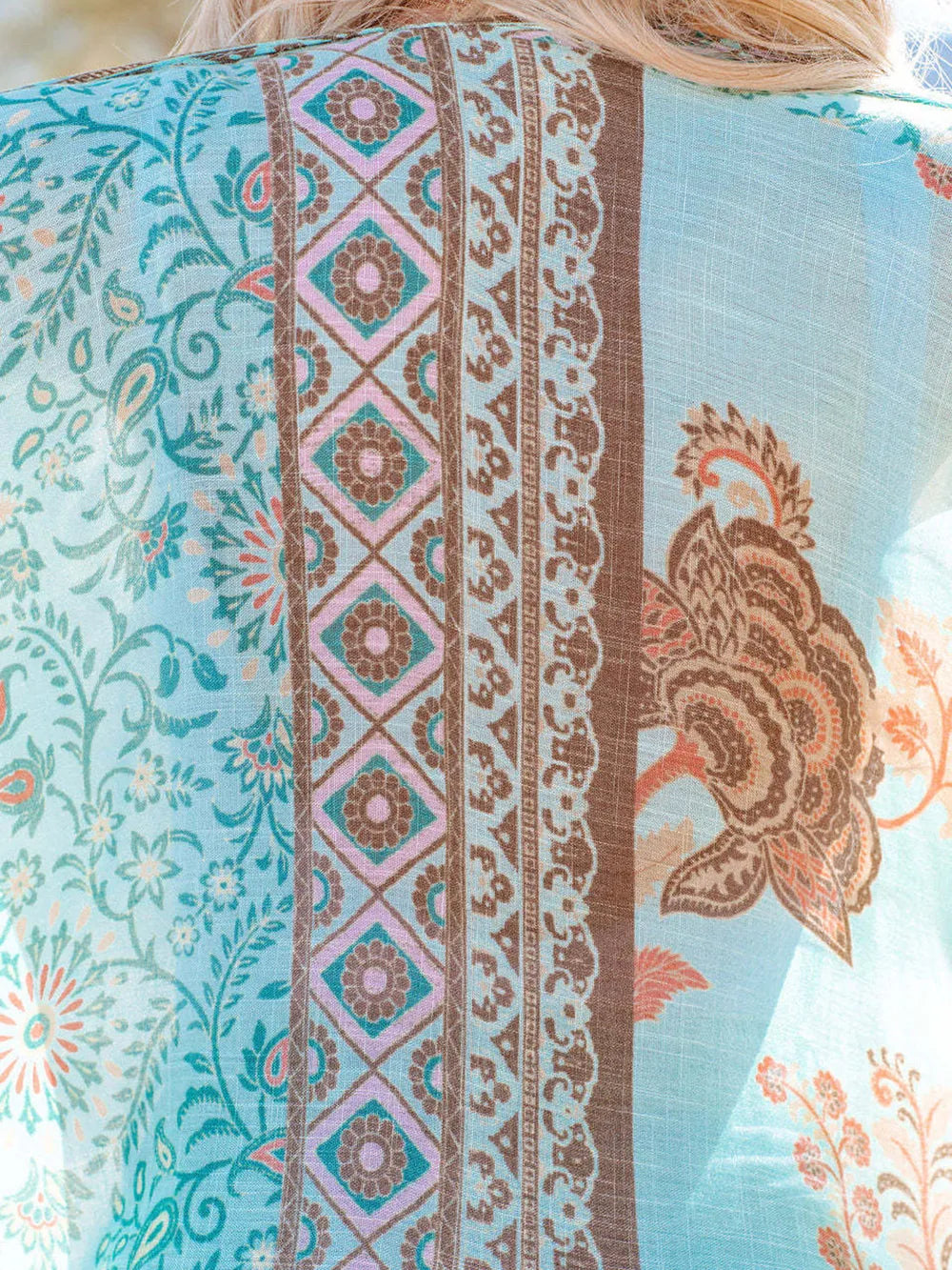 Coastal Breeze Printed Cover-Up in light blue – boho open front kimono from A Whimsical Affair.