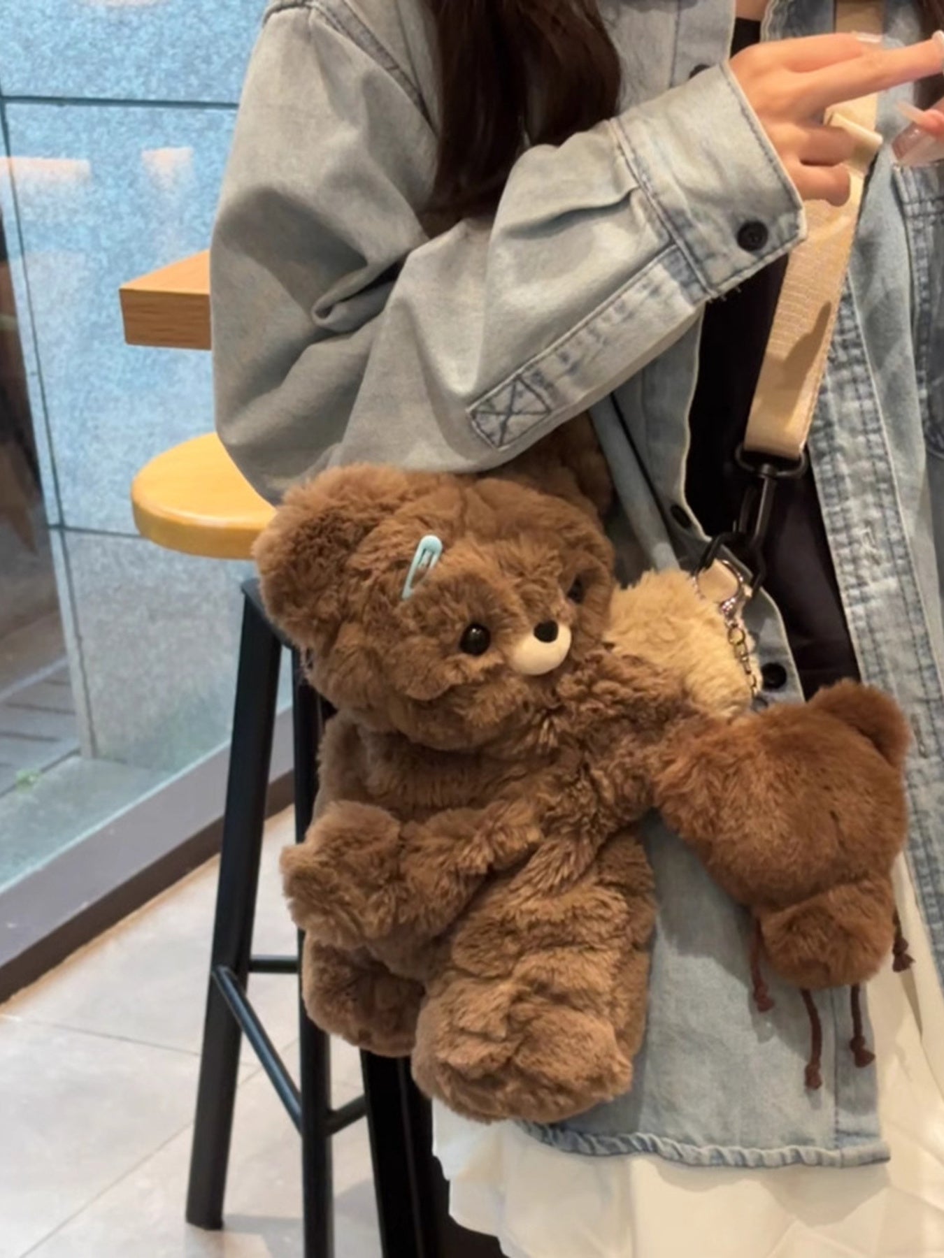 Brown teddy bear plush mini backpack with matching bear charm