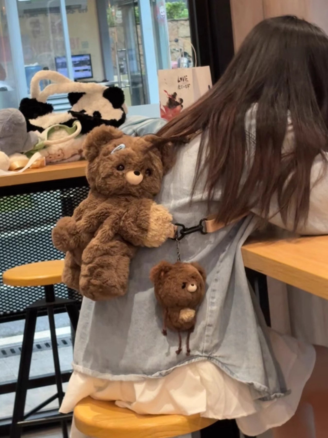Brown teddy bear plush mini backpack with matching bear charm