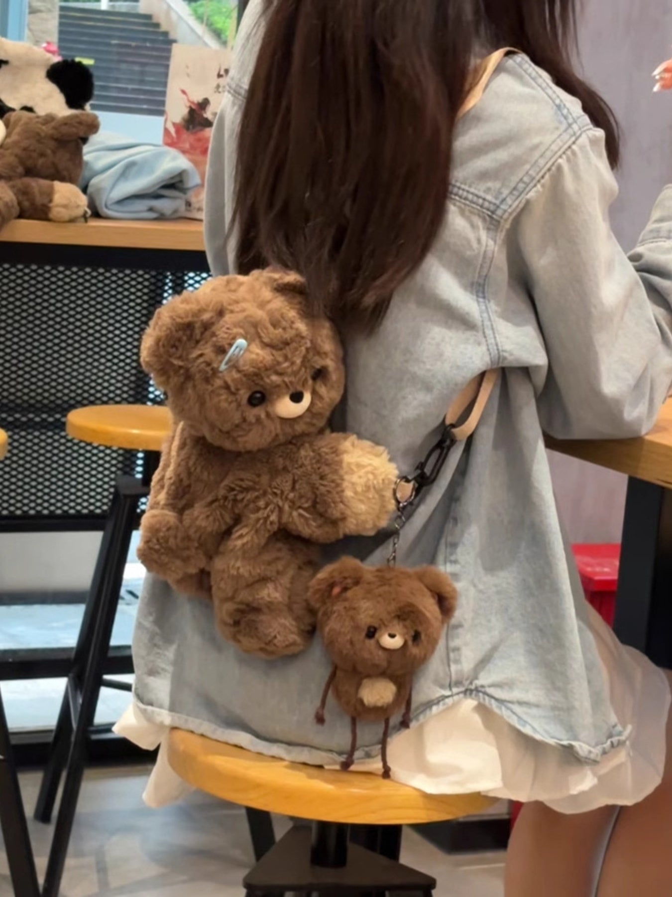 Brown teddy bear plush mini backpack with matching bear charm