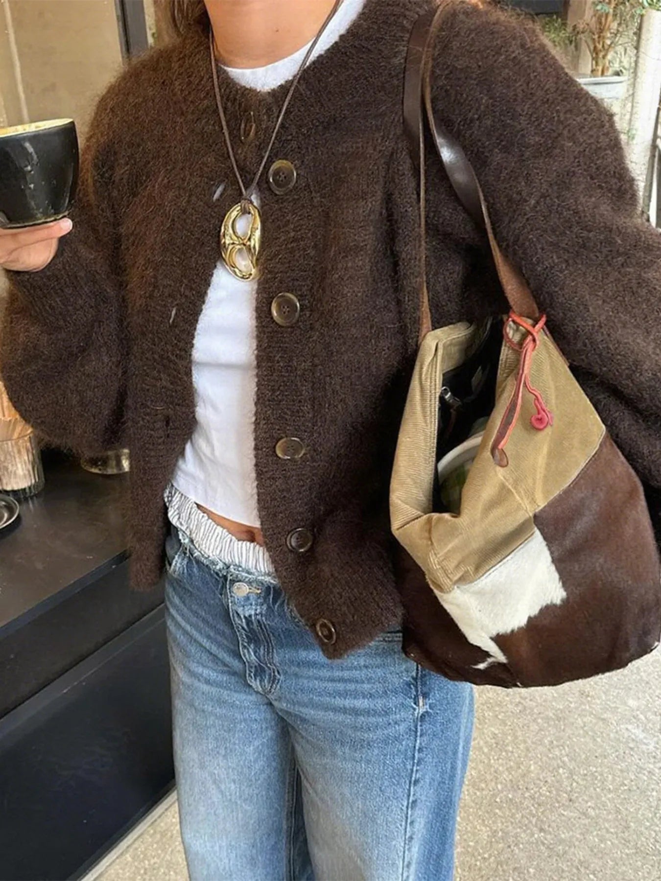 Brown button-down cardigan with long sleeves – Cocoa Comfort style from A Whimsical Affair.