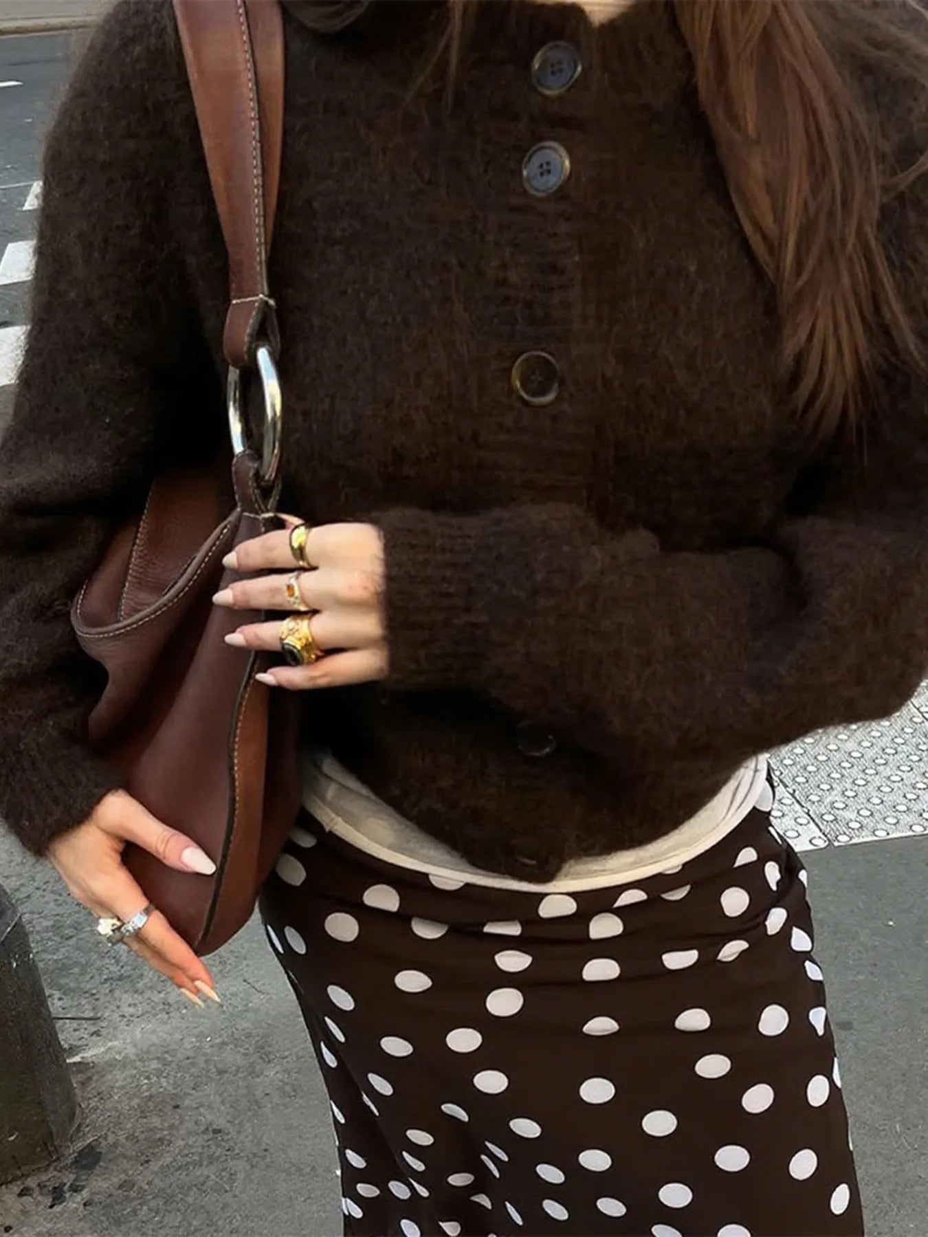 Brown button-down cardigan with long sleeves – Cocoa Comfort style from A Whimsical Affair.