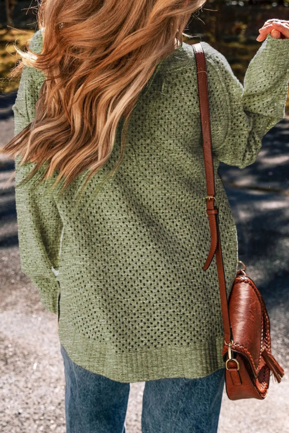 Boutique V-neck textured knit sweater with relaxed fit for fall layering