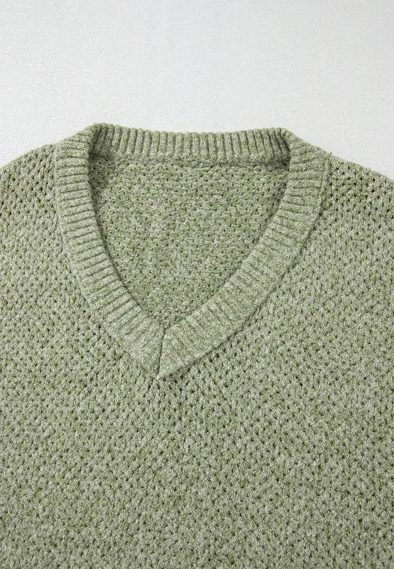Boutique V-neck textured knit sweater with relaxed fit for fall layering