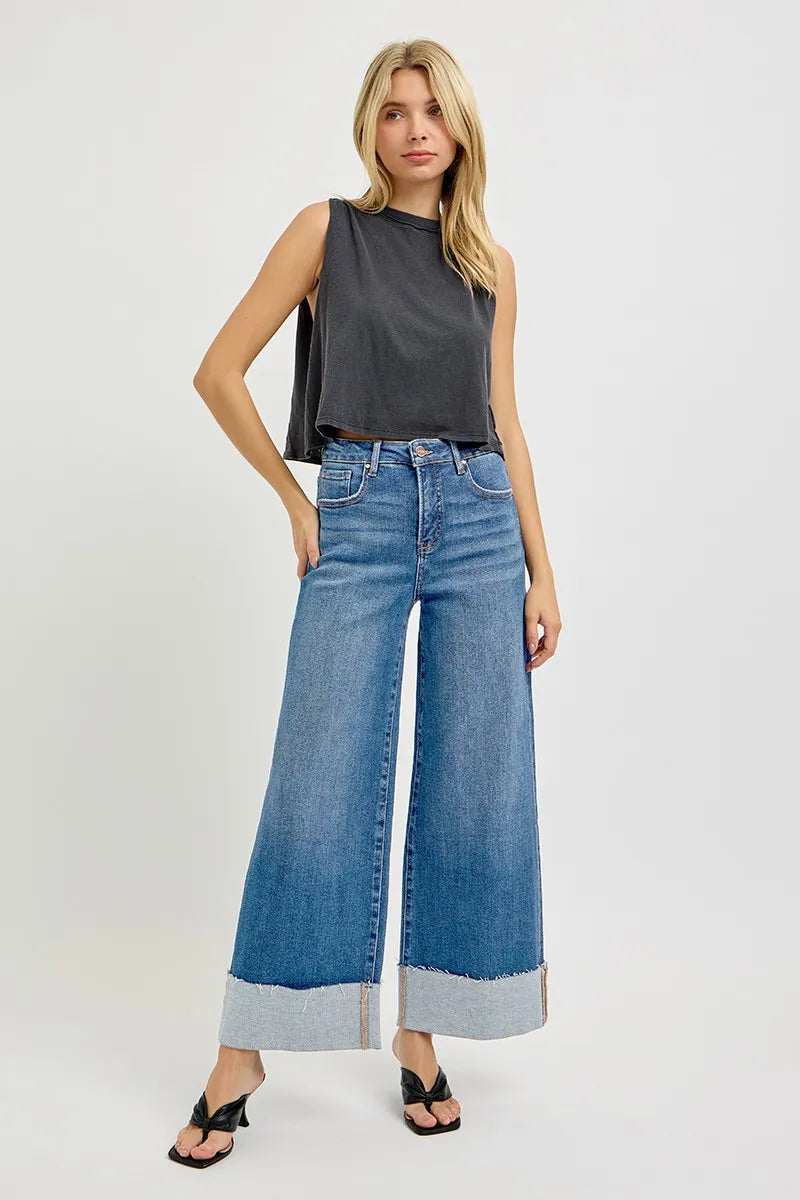 Daybreak Cuff Jeans – high rise crop denim with tummy control fit and wide cuffed hem from A Whimsical Affair.